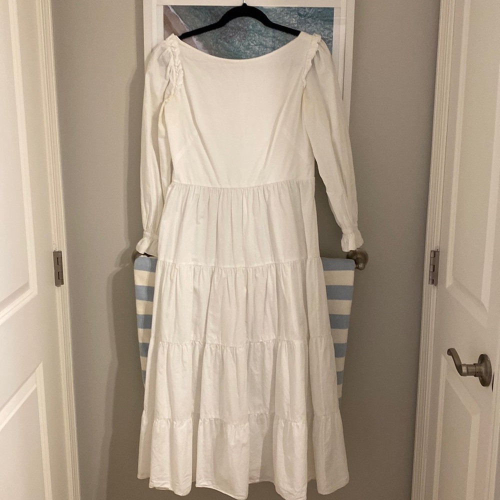 Seren 3/4 Sleeve White Tiered Midi Dress